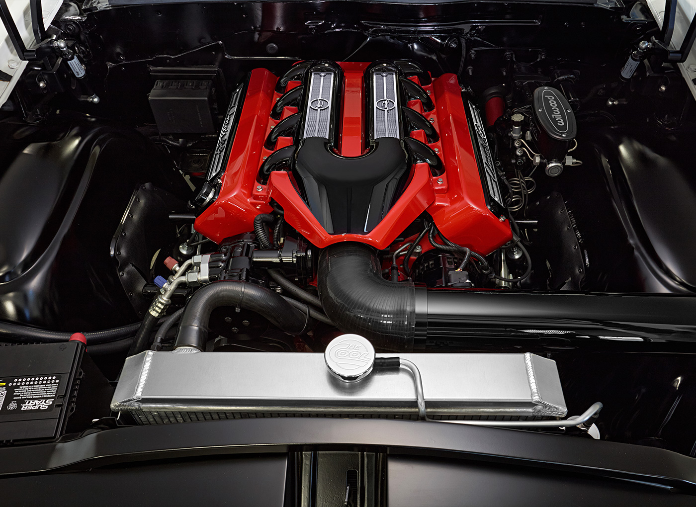 Engine view with red accents