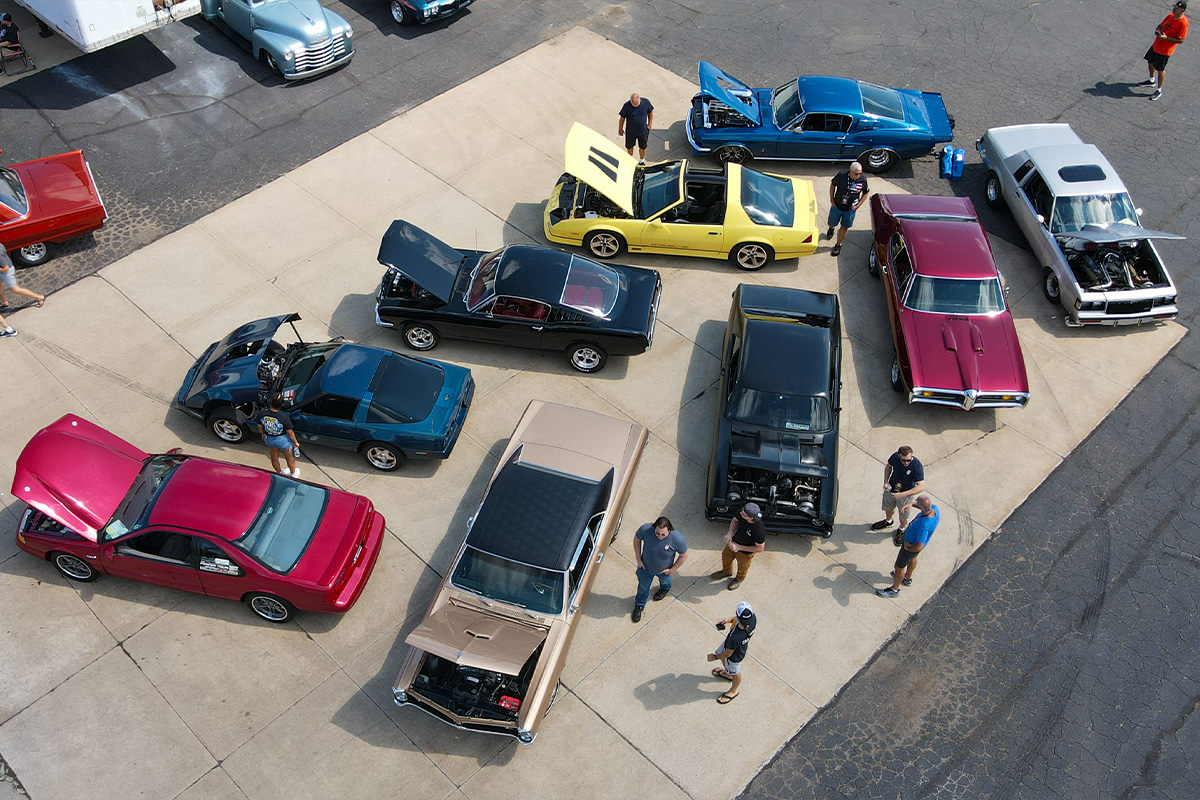 Cars on display for Cars and Coffee